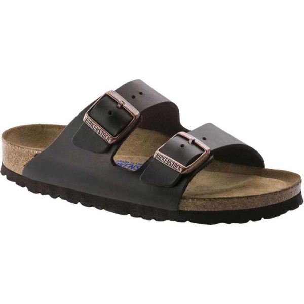 Birkenstock-Women's Arizona Amalfi Leather with Soft Footbed Slide Brown Amalfi Leather