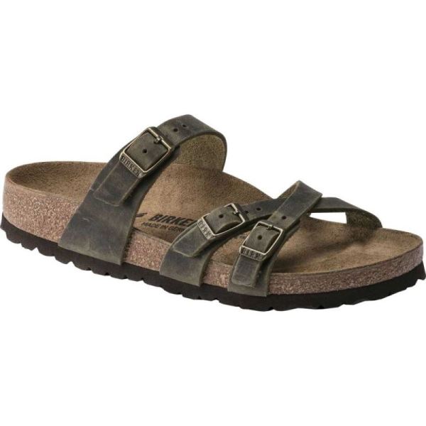 Birkenstock-Women's Franca Oiled Leather Strappy Slide Jade Oiled Leather