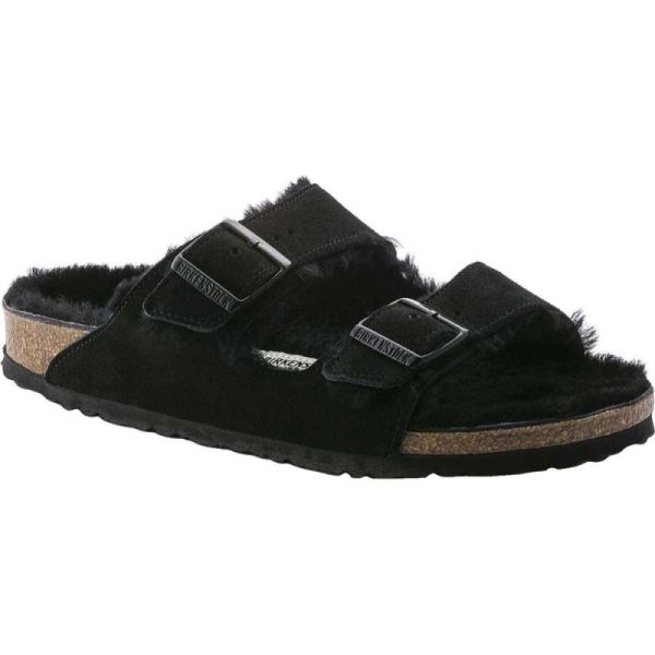 Birkenstock-Women's Arizona Shearling Slide Black Suede/Black Shearling