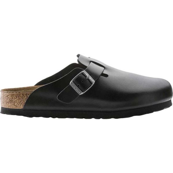 Birkenstock-Women's Boston Amalfi Leather Soft Footbed Clog Black Amalfi Leather
