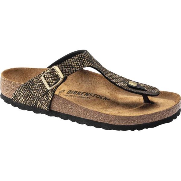 Birkenstock-Women's Gizeh Thong Sandal Shiny Python Black Microfiber