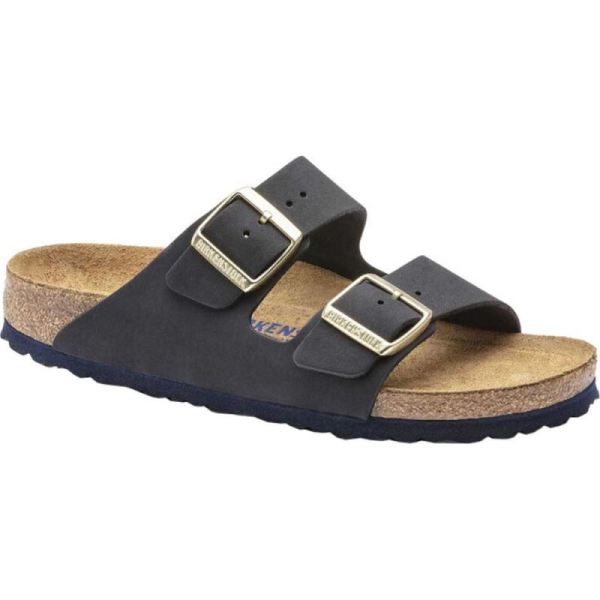 Birkenstock-Women's Arizona Soft Footbed Nubuck Slide Midnight Nubuck