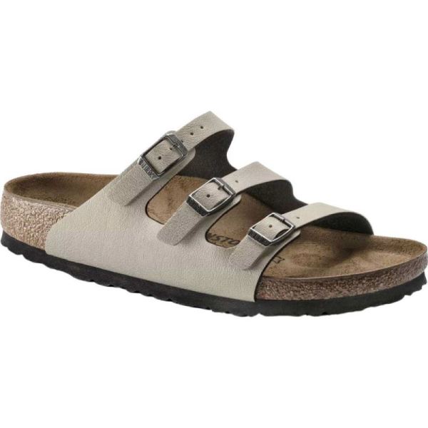 Birkenstock-Women's Florida Fresh Three Strap Slide Stone Pull Up Birko-Flor