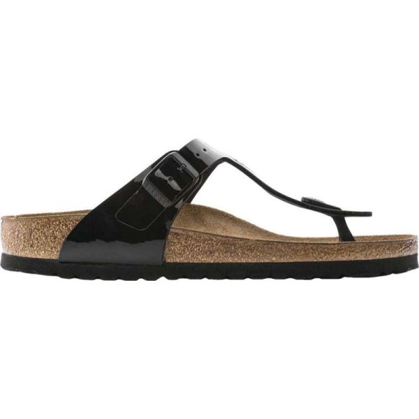 Birkenstock-Women's Gizeh Birko Flor Thong Sandal Black Patent Birko Flor
