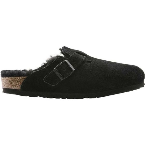 Birkenstock-Women's Boston Suede Shearling Clog Black Suede/Black Shearling