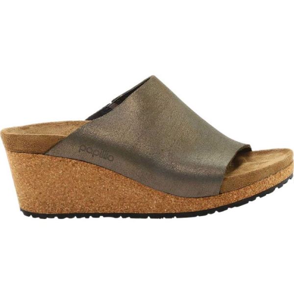 Birkenstock-Women's Papillio Namica Wedge Slide Metallic Stone Gold Leather
