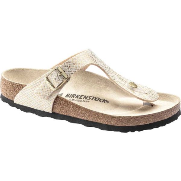 Birkenstock-Women's Gizeh Thong Sandal Shiny Python Eggshell Microfiber
