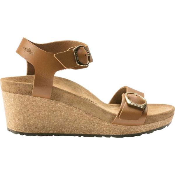 Birkenstock-Women's Papillio Soley Ankle Strap Wedge Sandal Ginger Brown Leather