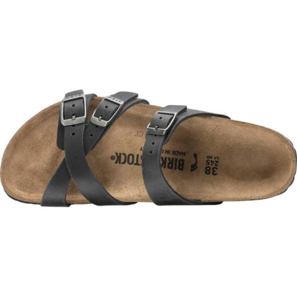 Birkenstock-Women's Franca Oiled Leather Strappy Slide Black Oiled Leather
