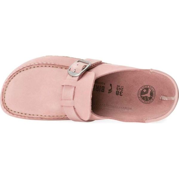 Birkenstock-Women's Buckley Moc Toe Nubuck Clog Embossed Soft Pink Nubuck