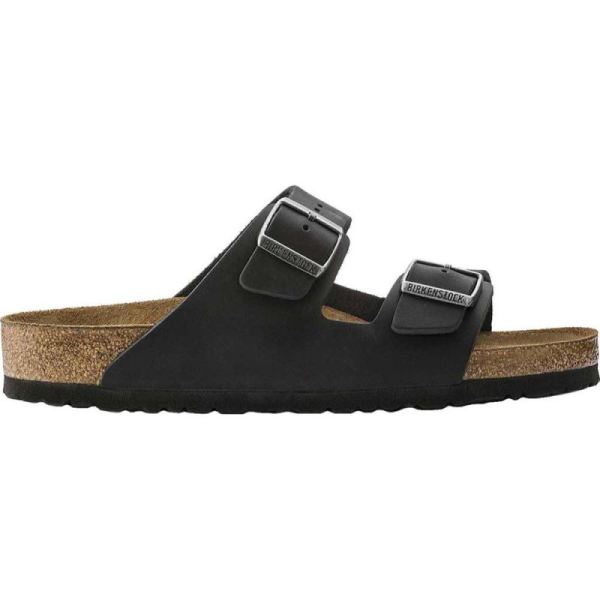 Birkenstock-Women's Arizona Soft Footbed Oil Leather Slide Black Oiled Leather
