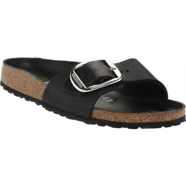Birkenstock-Women's Madrid Big Buckle Slide Black Oiled Leather