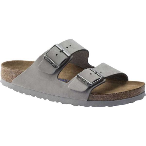 Birkenstock-Women's Arizona Soft Footbed Nubuck Slide Dove Gray Nubuck