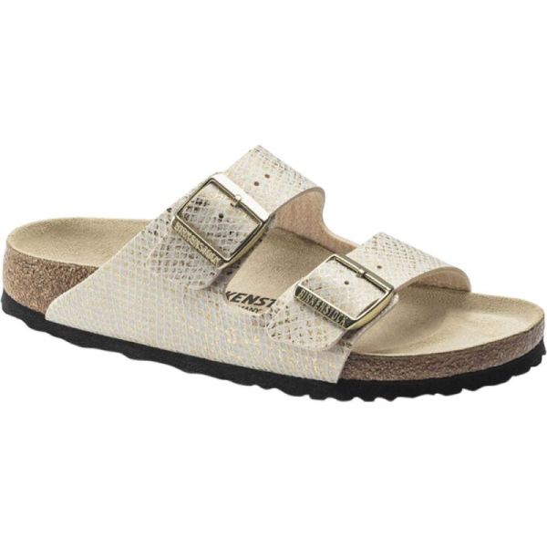 Birkenstock-Women's Arizona Python Two Strap Slide Shiny Python Eggshell Microfiber