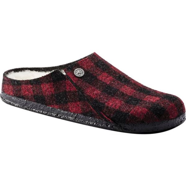 Birkenstock-Women's Zermatt Shearling Clog Slipper Plaid Red/Natural Wool
