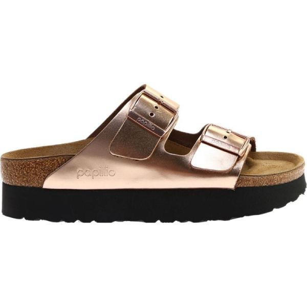 Birkenstock-Women's Papillio Arizona Platform Slide Metallic Copper Leather