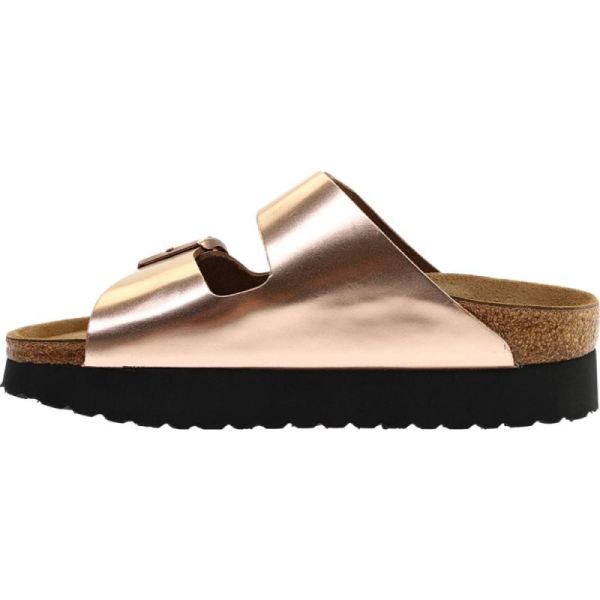 Birkenstock-Women's Papillio Arizona Platform Slide Metallic Copper Leather