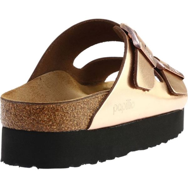 Birkenstock-Women's Papillio Arizona Platform Slide Metallic Copper Leather