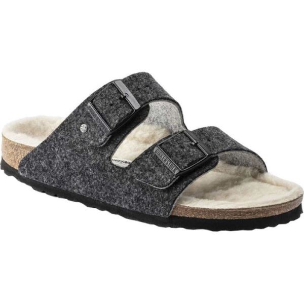 Birkenstock-Women's Arizona Happy Lamb Slide Anthracite/Natural Wool