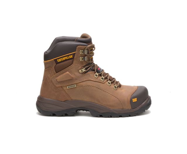 Cat Footwear | Diagnostic Hi Waterproof Thinsulate™ Steel Toe Work Boot Dark Beige