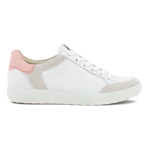 ECCO SHOES -SOFT 7 WOMEN'S RETRO SNEAKER-SHADOW WHITE/WHITE/SILVER PINK
