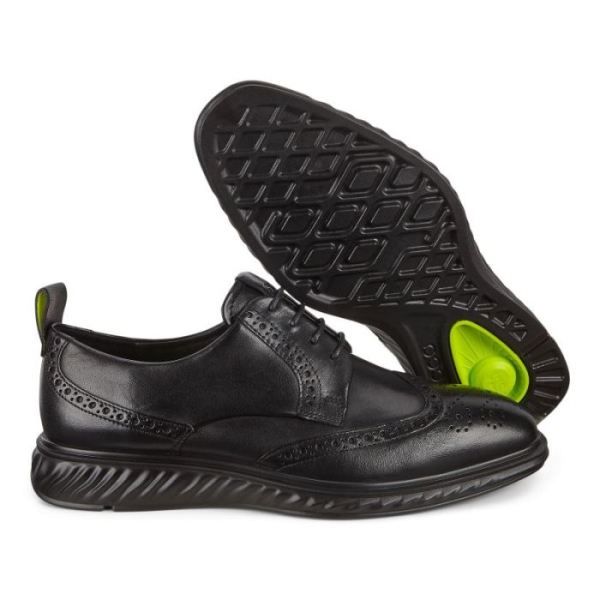 ECCO SHOES -ST.1 HYBRID LITE WINGTIP BROGUE SHOES-BLACK
