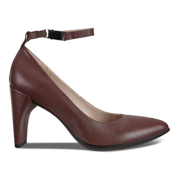 ECCO SHOES -SHAPE 75 WOMEN'S POINTY SLEEK 2.0 ANKLE STRAP HEELS-CHOCOLAT