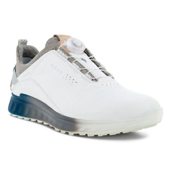 ECCO SHOES -MEN'S GOLF S-THREE GOLF SHOE-WHITE/SEAPORT
