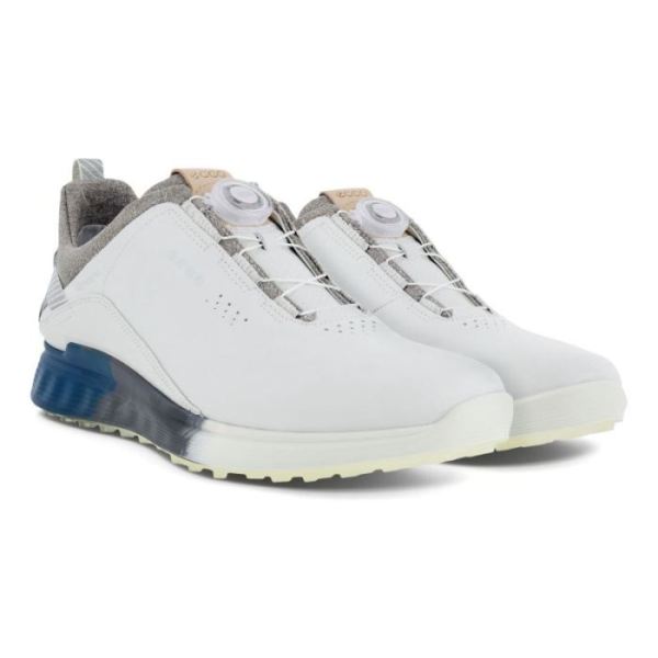 ECCO SHOES -MEN'S GOLF S-THREE GOLF SHOE-WHITE/SEAPORT