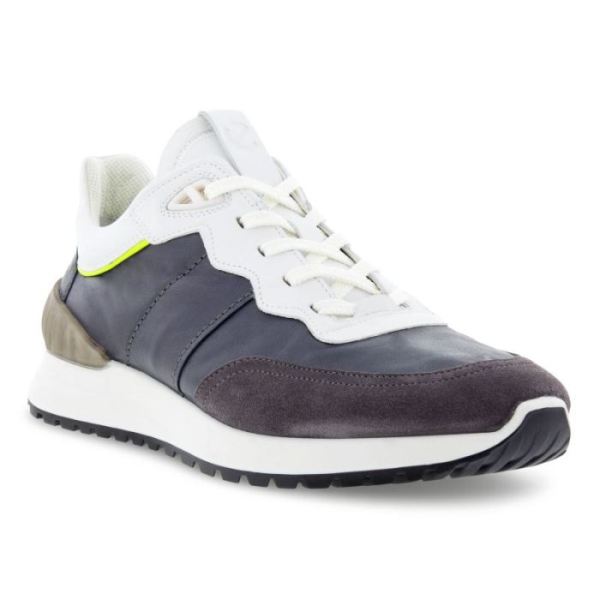ECCO SHOES -ASTIR MEN'S RETRO TRAINER-GRAVITY/MAGNET/BRIGHT WHITE/LIME OUNCH
