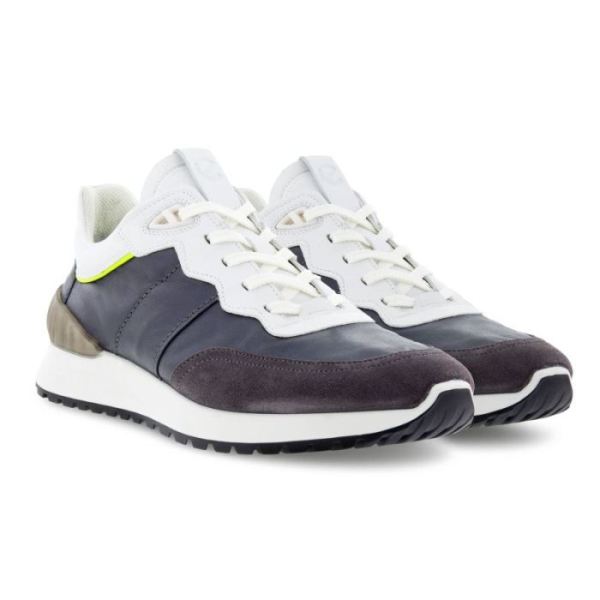 ECCO SHOES -ASTIR MEN'S RETRO TRAINER-GRAVITY/MAGNET/BRIGHT WHITE/LIME OUNCH