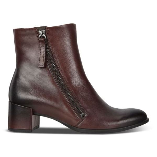 ECCO SHOES -SHAPE 35 WOMEN'S BLOCK ZIPPERED ANKLE BOOT-CHOCOLATE