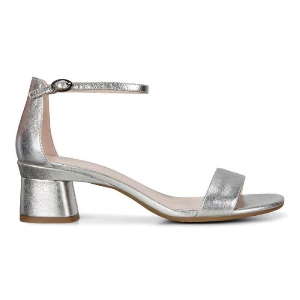 ECCO SHOES -ELEVATE 45 BLOCK HEEL STRAPPY WOMEN'S SANDALS-ALUSILVER