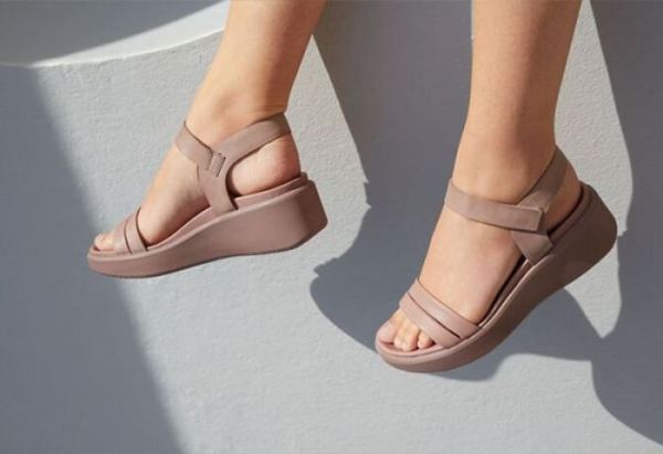 ECCO SHOES -FLOWT LX WOMEN'S WEDGE SANDAL-WOOD ROSE/WOOD ROSE