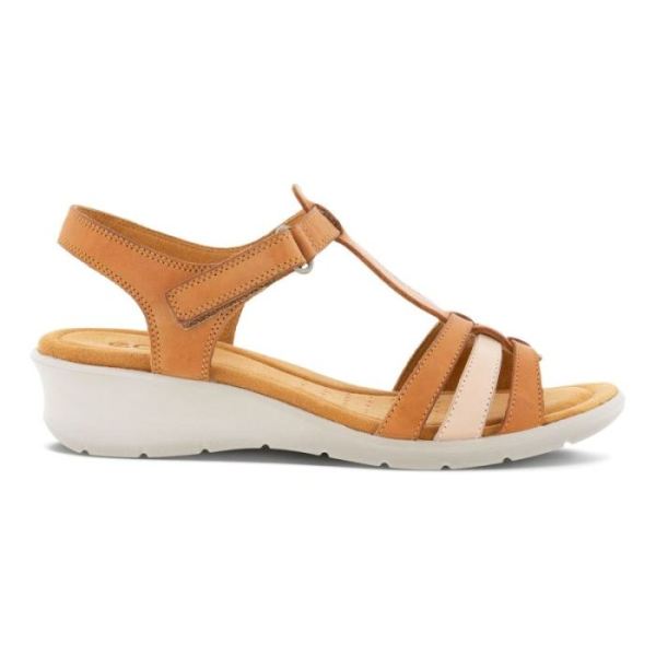 ECCO SHOES -FINOLA WOMEN'S T-BAR STRAP SANDALS-LION/ROSE DUST
