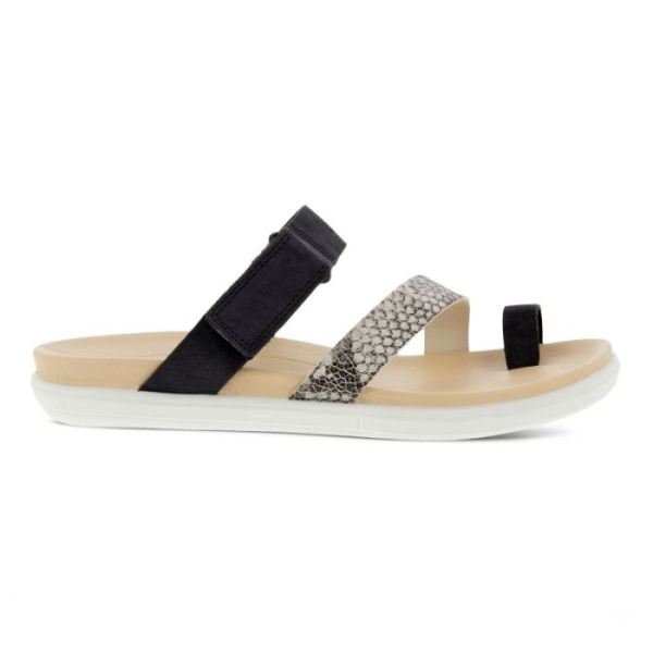 ECCO SHOES -SIMPIL SANDAL FLAT WOMEN'S TOE-LOOP SANDAL-BLACK/LIMESTONEBLACK/BLACK