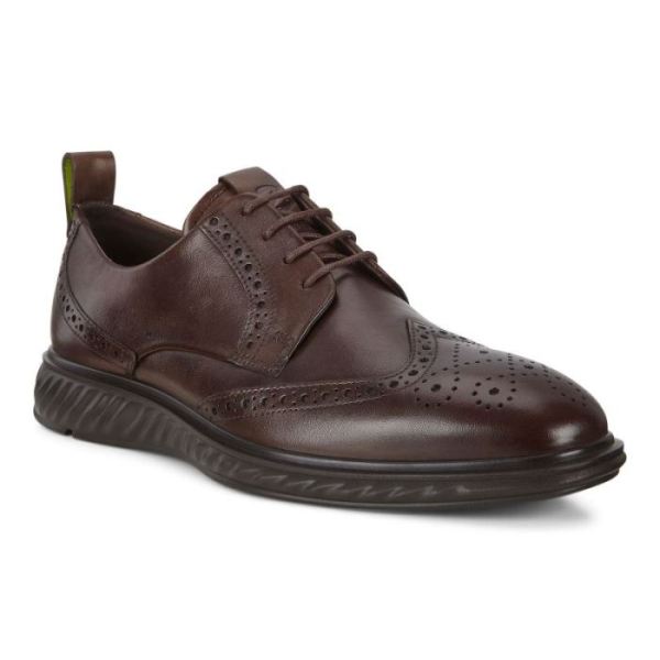 ECCO SHOES -ST.1 HYBRID LITE WINGTIP BROGUE SHOES-COCOA BROWN