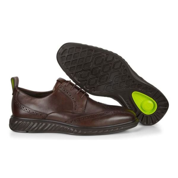 ECCO SHOES -ST.1 HYBRID LITE WINGTIP BROGUE SHOES-COCOA BROWN