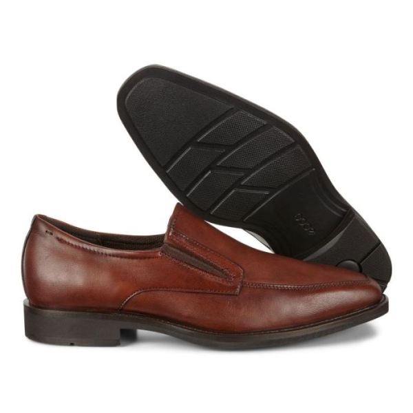 ECCO SHOES -CALCAN APRON MEN'S TOE SLIP ON-COGNAC