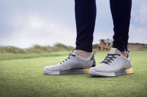 ECCO SHOES -MEN'S S-THREE SPIKELESS GOLF SHOES-SILVER GREY