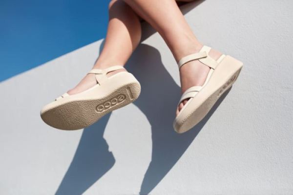 ECCO SHOES -FLOWT LX WOMEN'S WEDGE SANDAL-LIMESTONE/LIMESTONE