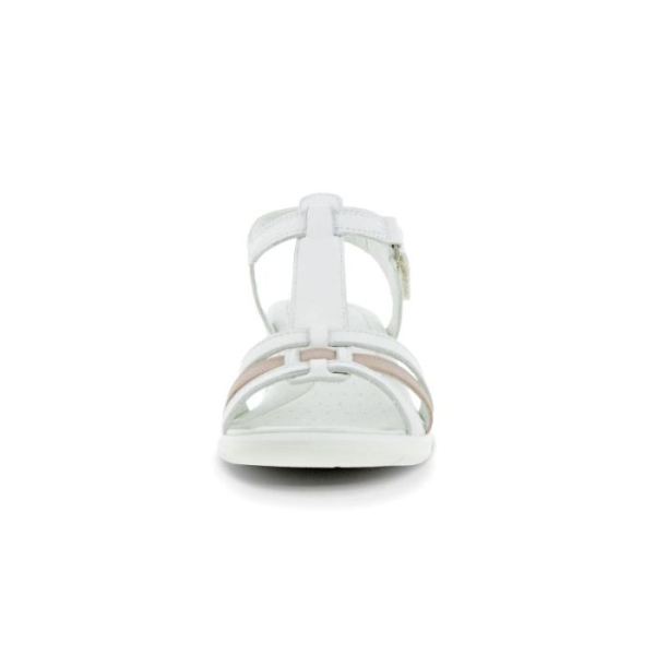 ECCO SHOES -FINOLA WOMEN'S T-BAR STRAP SANDALS-WHITE/METALLIC GREY ROSE