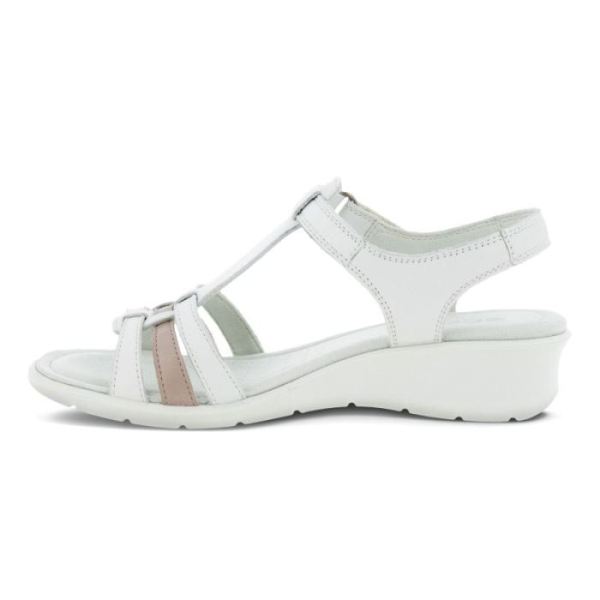 ECCO SHOES -FINOLA WOMEN'S T-BAR STRAP SANDALS-WHITE/METALLIC GREY ROSE
