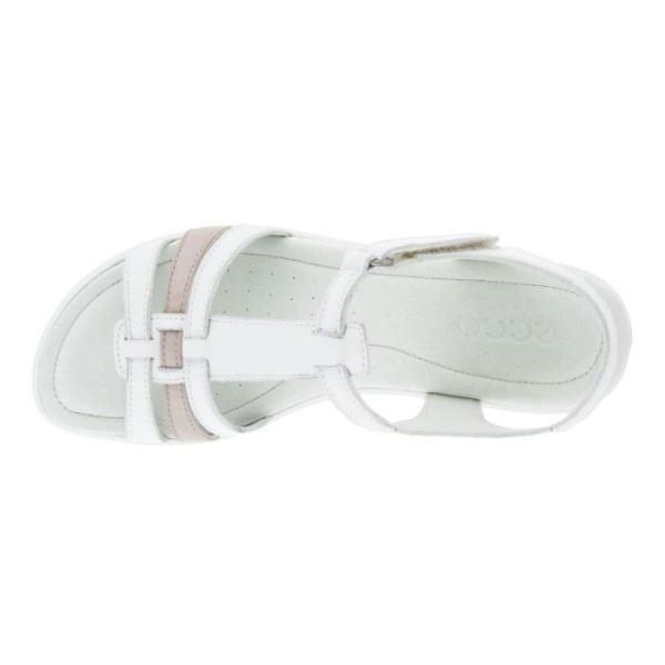 ECCO SHOES -FINOLA WOMEN'S T-BAR STRAP SANDALS-WHITE/METALLIC GREY ROSE