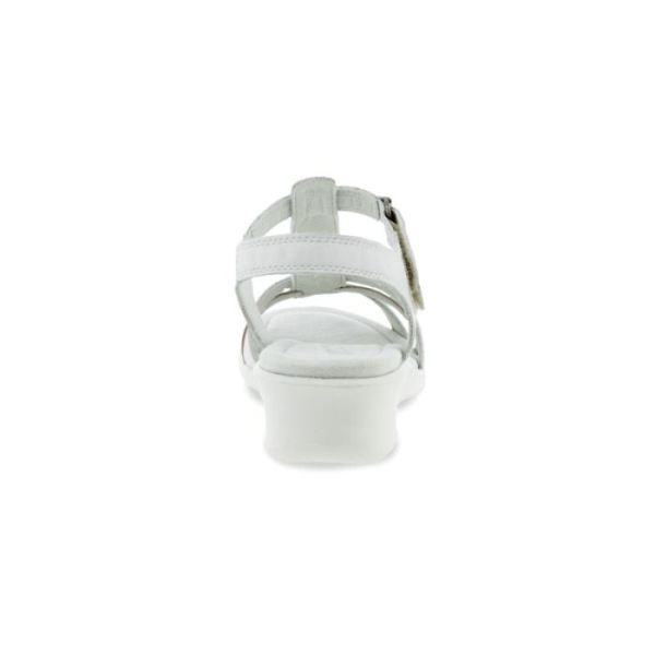 ECCO SHOES -FINOLA WOMEN'S T-BAR STRAP SANDALS-WHITE/METALLIC GREY ROSE