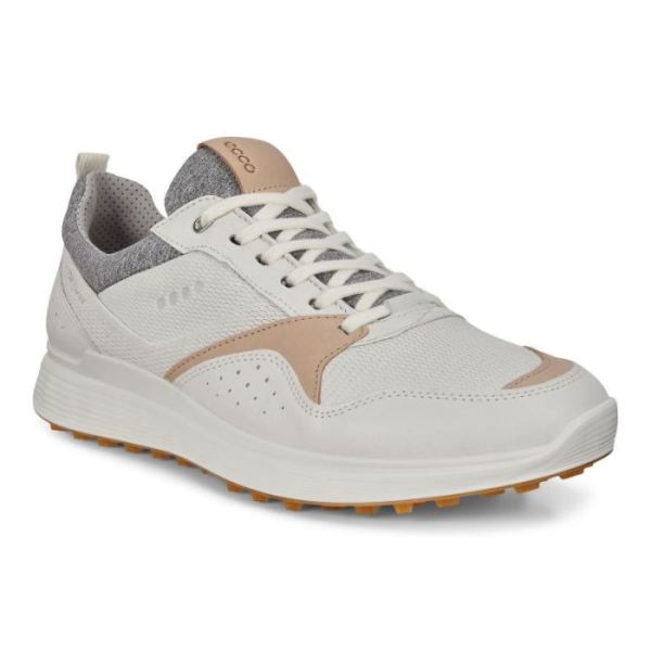ECCO SHOES -MEN'S SPIKELESS S-CASUAL GOLF SHOES-WHITE/OAK