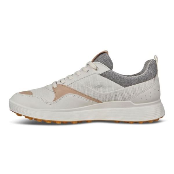 ECCO SHOES -MEN'S SPIKELESS S-CASUAL GOLF SHOES-WHITE/OAK