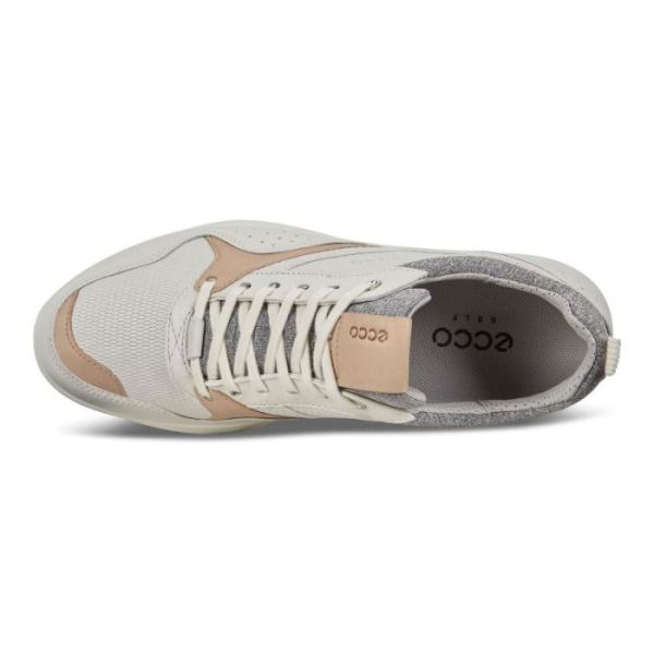 ECCO SHOES -MEN'S SPIKELESS S-CASUAL GOLF SHOES-WHITE/OAK