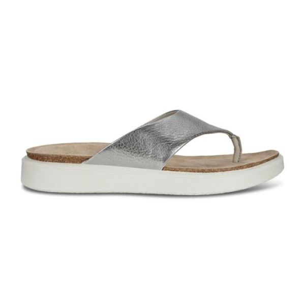 ECCO SHOES -CORKSPHERE WOMEN'S THONG SANDAL-SILVER METALLIC