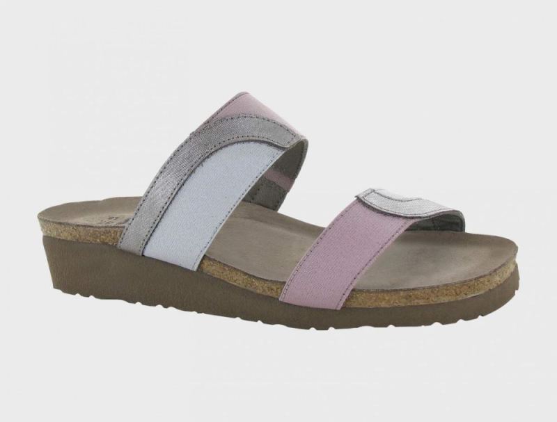 Naot | Frankie-Silver Threads Lthr / Ice Gray Elastic / Dusty Pink Elastic